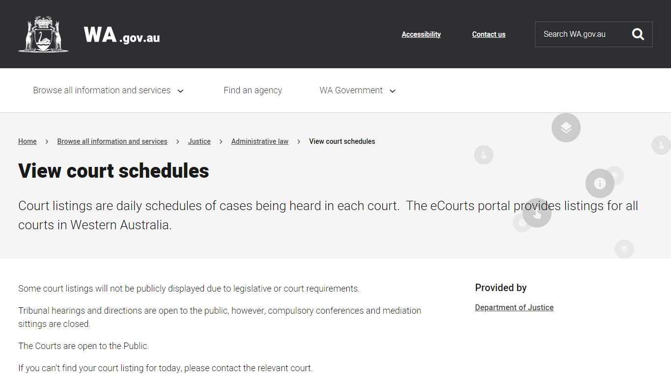 View court schedules | Western Australian Government - WA